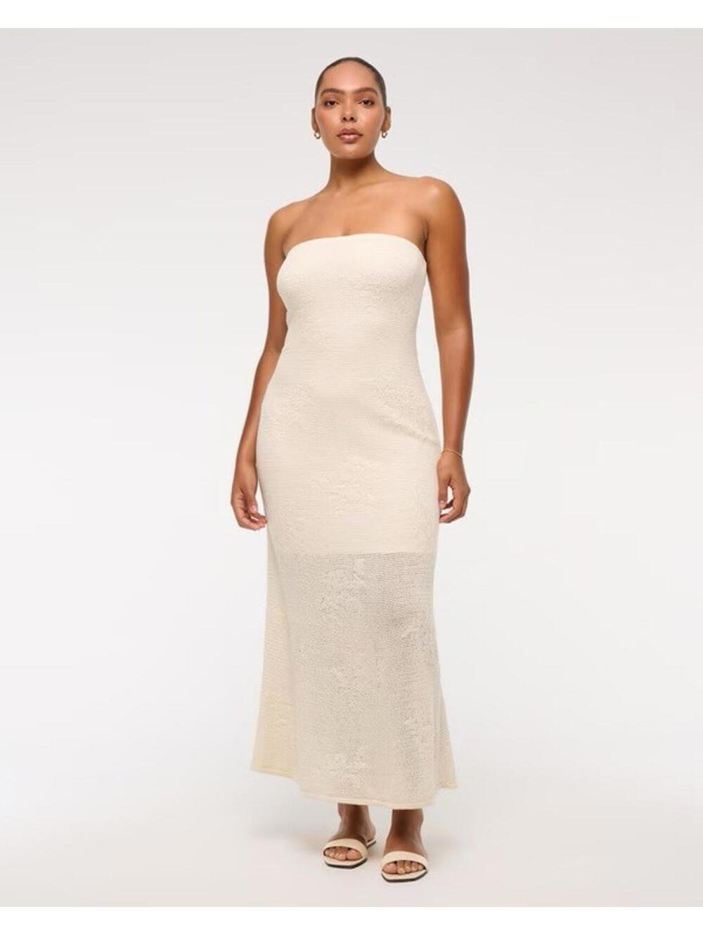 Abercrombie And Fitch Crochet Strapless Maxi Dress Cream Women’s Size XL Beachy